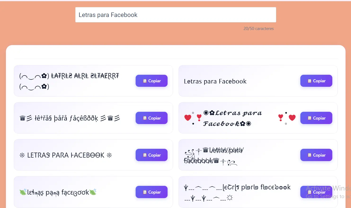 Letras para Facebook