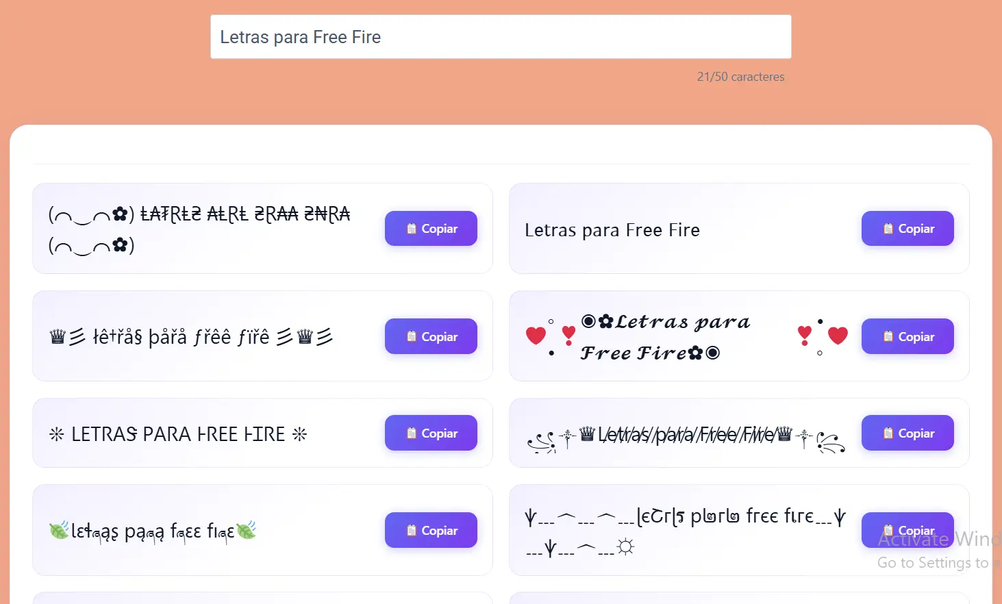Letras para Free Fire